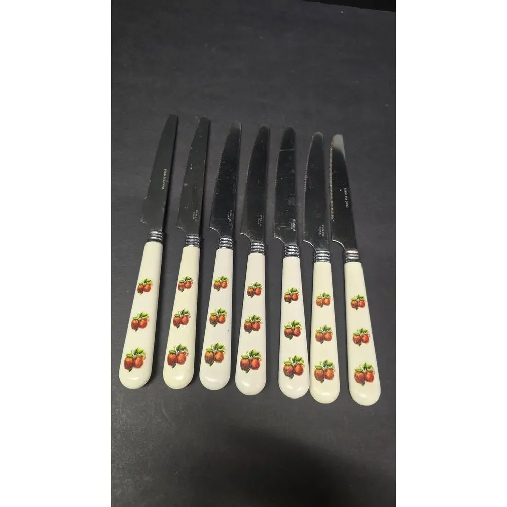 China Pearl Apple Handle Steak Knives Set Of 7 Stainless Kitchen Flatware